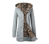 Veste à Capuche en LéOpard pour Femme Cardigan à Capuche avec Fermeture éClair Et Manches Longues Sweatshirts Amples Et DéContractéS De Taille SupéRieure avec Poche (Gris,XL)