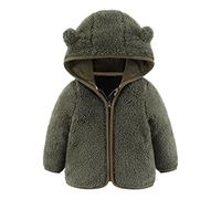 Veste à Capuche en Polaire pour bébés garçons et Filles avec Oreilles, vêtement Chaud en Ourson Cartoon avec Fermeture éclair, Manteau Nourrissons Leger Doux Army Green,0-6 Mois