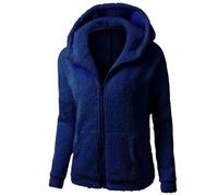 Veste à capuche en polaire pour femme avec doublure en peluche et fermeture éclair, vêtement d'extérieur chaud pour l'hiver, sweat à poche kangourou, vêtement doux et décontracté, bleu marine, XL