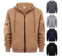 Veste à capuche en polaire zippée pour homme - Sweat à capuche avec cordon de serrage, fermeture éclair sur toute la longueur, ourlet côtelé, plusieurs poches, pull de sport décontracté pour sports de
