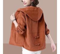 Veste à capuche en velours côtelé pour femme, coupe ample, style coréen, convient pour le bureau, le quotidien, les rendez-vous, les vacances, les clubs, la plage (M, marron)