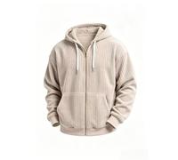 Veste à capuche en velours côtelé pour hommes à capuche zippée complète | Sweat à capuche en velours côtelé vertical souple, fermeture zippée complète, poche kangourou avant, coupe décontractée