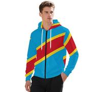 Veste À Capuche Homme Entièrement Zippée République Démocratique du Congo Imprimé Drapeau Sweat-Shirt Manches Longues Style Universitaire Vêtements Décontractés Sweat-Shirt À Capuche Zippé Adolescent