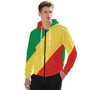 Veste À Capuche Homme Entièrement Zippée République du Congo Imprimé Drapeau Sweat-Shirt À Capuche Décontracté Sportif Adolescent Poches Latérales Modèle Classique Adapté À La Maison Au Bureau