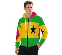 Veste À Capuche Homme Entièrement Zippée São Tomé Et Príncipe Imprimé Drapeau Cardigan Décontracté Vêtements De Sport Adolescent Veste Scolaire Garçon Design avec Poches Latérales Classique