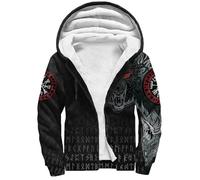 Veste à Capuche imprimée en 3D de la mythologie Nordique pour Hommes, Sweats à Capuche Doux à Manches Longues, vêtements d'extérieur doublés en Sherpa Chauds d'hiver Scandinavie(Wolf,3XL)