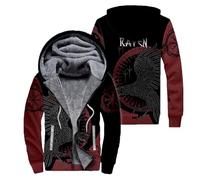 Veste à capuche imprimée en 3D Viking Compass, sweat à capuche d'extérieur chaud en forme de loup celtique pour l'hiver, vêtements d'extérieur de cosplay pour hommes et femmes(Raven,3XL)
