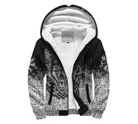 Veste à capuche imprimée en 3D Viking Compass, sweat à capuche pour homme Winter Warm World Tree, vêtements d'extérieur doublés en sherpa doux(Wolf,XL)