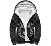 Veste à capuche imprimée en 3D Viking Compass, sweat à capuche pour homme Winter Warm World Tree, vêtements d'extérieur doublés en sherpa doux(Dragon,L)