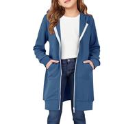 Veste à capuche longue pour filles avec fermeture éclair - Léger - Surdimensionné - Pour adolescentes et enfants - Vêtement d'extérieur à capuche pour l'automne et l'hiver - Vêtements chauds à manches