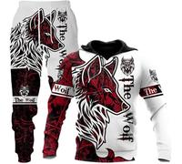 Veste à capuche loup pour homme + pantalon automne hiver animal imprimé 3D pantalon décontracté à capuche, Wolf 2., XL