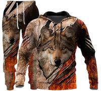 Veste à capuche + pantalon pour homme, automne et hiver, impression 3D, décontracté, à capuche (loup 1, XXXL)