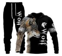 Veste à capuche + pantalon pour homme, automne et hiver, impression 3D, décontracté, à capuche (loup 6, XL)