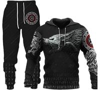 Veste à capuche + pantalon pour homme, automne et hiver, impression 3D, style décontracté (loup 3, L)