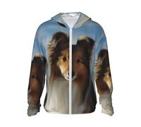 Veste à capuche pour chien Shetland avec fermeture éclair intégrale UPF 50+ manches longues avec poche, noir, XL