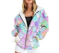 Veste à capuche pour femme avec motif complet arc-en-ciel écailles de poisson, multicolore, 5XL