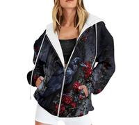 Veste à capuche pour femme avec motif complet arc-en-ciel écailles de poisson, Noir , 4XL