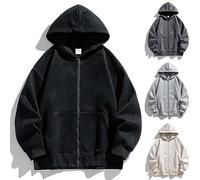 Veste à capuche pour homme avec fermeture éclair intégrale - Coupe ample - Unisexe - Manches longues - Coupe confortable - Uni - Avec poche, beige, XL