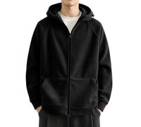 Veste à capuche pour homme, couleur unie, ample et chaude, douce | Veste zippée avec fermeture éclair complète, capuche doublée avec cordon de serrage, poche kangourou épaisse