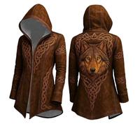 Veste à capuche pour homme de style viking nordique - Manteau avec grand imprimé loup et nœud celtique - Veste asymétrique pour les fans de la mythologie, Style_z02 Marron, L