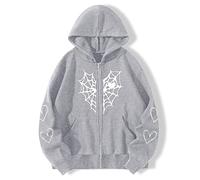 Veste à capuche pour homme et femme - Toile d'araignée foncée - Imprimé - Motif rue tendance - Grande taille - Manteau décontracté Y2K - Chaud - Sweat à capuche zippé - Pour couples - streetwear