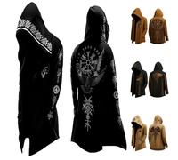 Veste à Capuche pour Homme Mythe Nordique 3D Mi-Longueur Cardigan à Capuche Viking Runes Rétro Mode Personnalité Biker Tendance Cardigan Style Hipster Manteau Long Sweatshirts Hoodie
