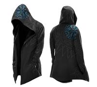 Veste à Capuche pour Homme Mythe Nordique 3D Mi-Longueur Cardigan à Capuche Viking Runes Rétro Mode Personnalité Biker Tendance Cardigan Style Hipster Manteau Long Sweatshirts Hoodie