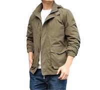 Veste à capuche pour homme - Veste d'été pour homme - Veste coupe-vent légère - Veste softshell - Imperméable et respirante - Avec protections contre la pluie, kaki, XXXXL
