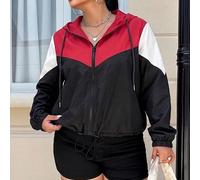 Veste à capuche tissée avec fermeture éclair patchwork noir et or, grande taille, pour la randonnée, l'automne, décontractée 0XL,1XL,2XL,3XL,4XL,5XLBlocs de couleurTissu tissé