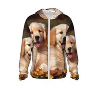 Veste à capuche UPF 50+ avec fermeture éclair intégrale et manches longues - Chemise de soleil Golden Retriever - Chiots - Noir - Taille S