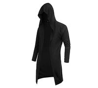 Veste à capuche vintage pour homme - Costume d'Assassins Creed - Renaissance médiévale - Veste légère avec fermeture éclair - Avec cordon de serrage, Noir , M