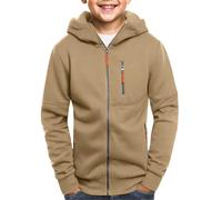 Veste à capuche zippée pour enfants garçons - Chaud - Manches longues - Décontracté - Avec poches - Pull d'extérieur uni - Manteaux d'automne et d'hiver, kaki, 12-13 ans