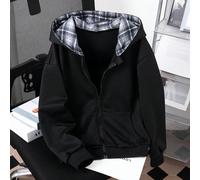Veste à capuche zippée pour filles Automne/Hiver - Style de rue Mix & Match, tissu tricoté résistant au froid convenant pour l'automne/l'hiver, coupe légèrement oversize pour laisser de la place à la 