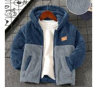 Veste à capuche zippée, style casual et mignon, avec appliqués, blocs de couleurs et peluche pour garçons. Matériau épais. 6Y,7Y,4Y,5YUnicoloreÉtoffe