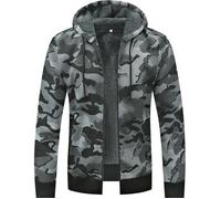 Veste à Capuchon Camouflage à Fermeture Éclair Homme Printemps Automne - Gris XS