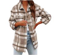Veste à Carreaux Surchemise Femme Chemise Basique Plaid Blouse Décontracté Boutonnage Col Revers Poche Poitirne Chemise Femme Manches Longues Manteau d'hiver Automne Hiver Chaud Chemisier