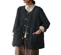 Veste à col rond pour femme de couleur unie avec bouton en métal - Manteau léger grande taille, Noir , 4XL