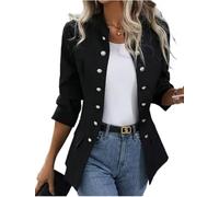 Veste À Double Boutonnage Classique À Col Rond Noir pour Femmes Blazer De Bureau Tendance Décontractée Élégante Veste De Dîner Chic (Noir,M)