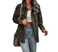 Veste à Manches Longues Boutonnée à Imprimé Léopard pour Femme, Veste Chemise Boutonnée à Manches Longues pour Femme 2024, Veste Boutonnée pour Petit Ami avec Poche (Vert foncé,L)