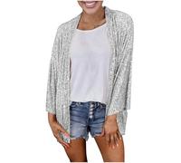 Veste à Paillettes Femme Disco Cardigan à Sequin Veste Casual Elegant Manches Longues Glitter Party Brillant Manteau Blazer Veste de Costume pour SoiréE Cocktail CéRéMonie FêTe Danse Bal Club