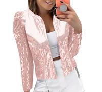 Veste à paillettes pour femme - Blazer à paillettes ouvert sur le devant - Cardigan - Veste courte élégante - Boléro à paillettes - Manches longues - Veste boléro festive - Haut brillant - Vêtement