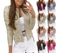 Veste à paillettes pour femme - Cardigan ouvert sur le devant - Brillant - Manches longues - Élégant - Manches longues - Ample - Pour mariage, sortie, bal, cocktail, Noël, rose, XL