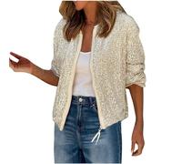 Veste à paillettes pour femme - Veste bomber à paillettes scintillantes - Manches longues - Fermeture éclair sur le devant - Haut à paillettes pour motard - Veste de soirée brillante - Veste