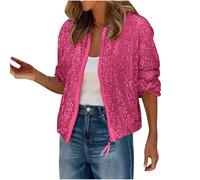 Veste à paillettes pour femme - Veste bomber à paillettes scintillantes - Manches longues - Fermeture éclair sur le devant - Haut à paillettes pour motard - Veste de soirée brillante - Veste