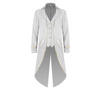 Veste à queue d'aronde classique pour homme - Trench - Style gothique et Steampunk - Costume de costumade pour Halloween, fête costumée, blanc, taille 3XL