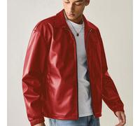 Veste ajustée à manches longues en cuir PU tissée mode décontractée pour jeunes hommes L,M,S,XL,XS,XXLUnicolorePolyuréthane