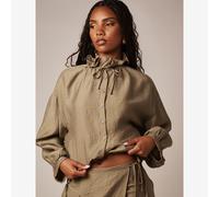Veste ample à col montant à volants avec boutons, manches ballons longues, avec cordon de serrage, légère, pour le printemps et l'été L,M,S,XL,XS,XXL,XXS,XXXL,XXXXLHalloweenTissu tissé