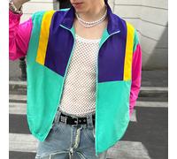 Veste ample à l'air libre en patchwork tissé décontracté pour hommes, pour un port quotidien et une sortie. Veste mode légère et colorée à manches longues avec fermeture éclair, idéale comme cadeau po