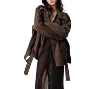 Veste ample surdimensionnée en daim marron vieilli pour femme, Marron vieilli, XXXL