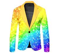 Veste arc-en-ciel pour homme - Blazer dégradé - Veste de costume formel - Convient pour les fêtes, les rendez-vous, les bals de fin d'année, les mariages, Halloween, le cosplay, le carnaval, les